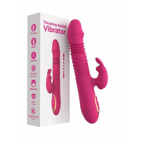 Vibratore Rabbit a Spinta per Vagina e Clitoride, Riscaldante, USB