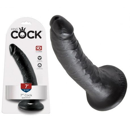 Fallo Anale o Vaginale Nero 7" 18 cm Morbido Dildo con Ventosa King Cock